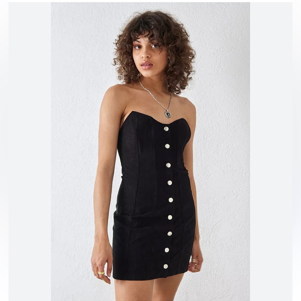 UO • Cali Corduroy Corset Strapless Mini Dress • Size Medium • NWT • Black